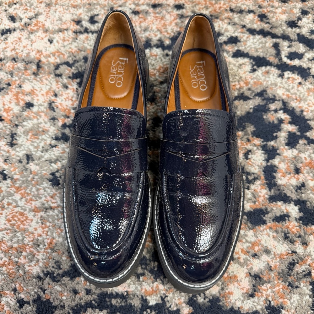 Franco Sarto ‘Balin’ Lug Sole Chunky Loafer in Navy Blue Patent Leather Size 10 - Picture 5 of 16